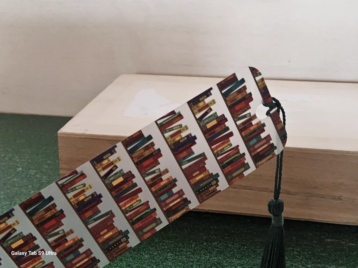 Colorful bookshelf design bookmark with black tassel