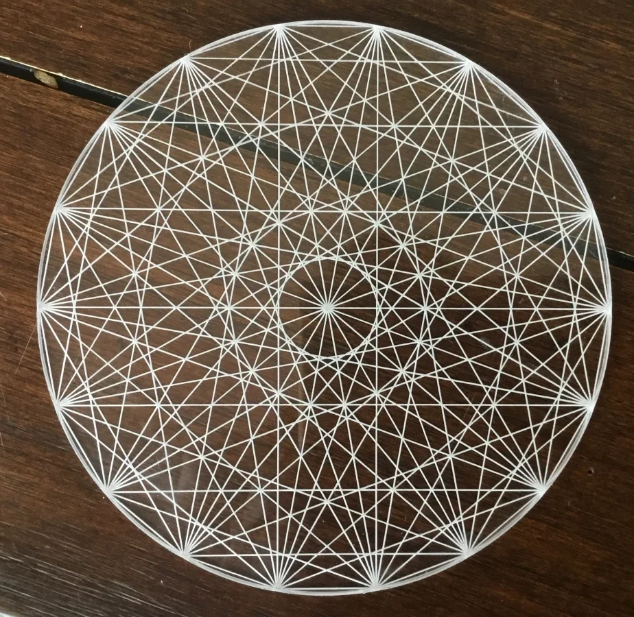 Clear Sacred Geometry Charger in Sunlight
