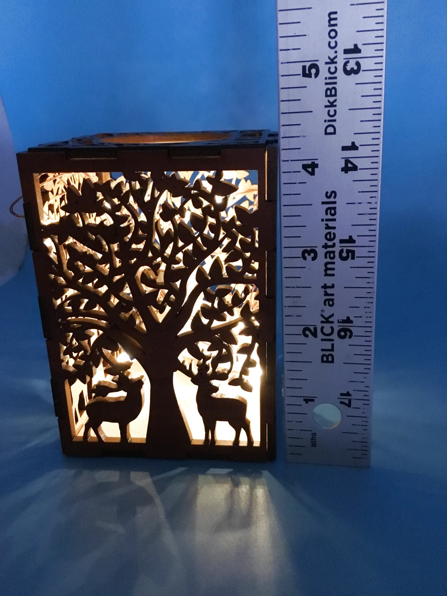 Laser-Cut Wood Lamp Featuring Deer and Wolves Silhouette