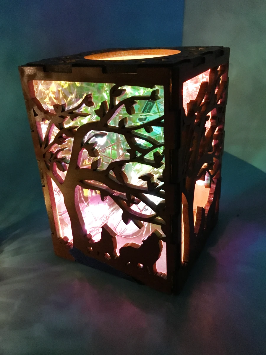 Handcrafted Wood Lamp with Multicolor Glows