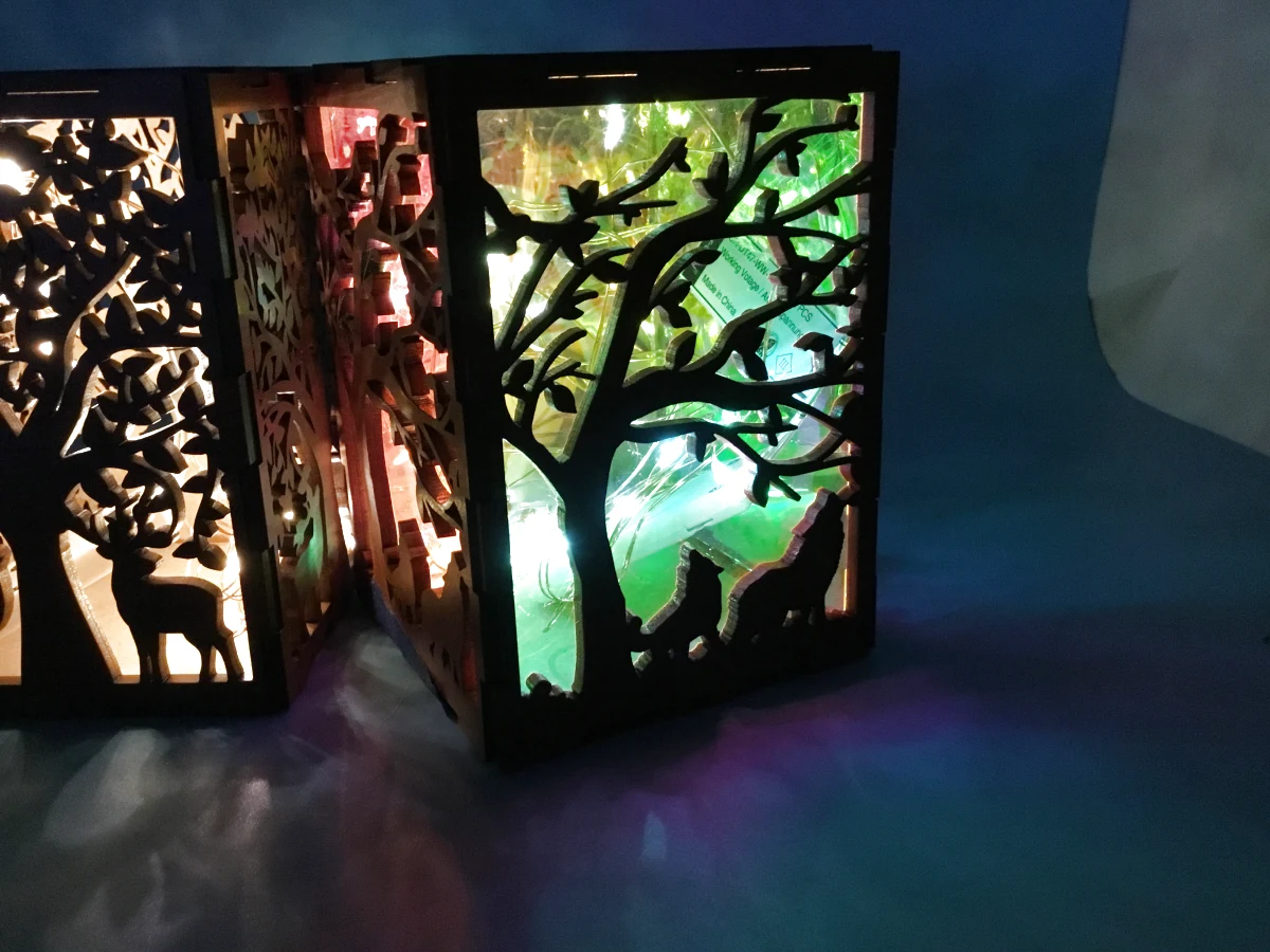 Handcrafted Wood Lamp with Multicolor Glows